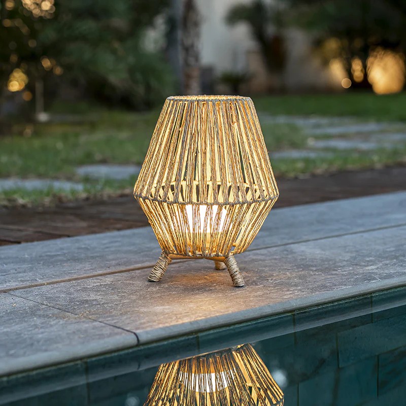 New Garden Sisine - lampe de table avec source lumineuse rechargeable et télécommande - Ø 25,5 x 32,5 cm - 9W dimmable LED inclus - IP54 - marron