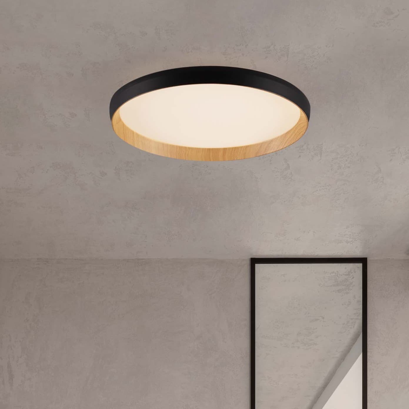Nova Luce Vomos - plafonnier - Ø cm - 36W dimmable LED inclus - noir sablé et bois