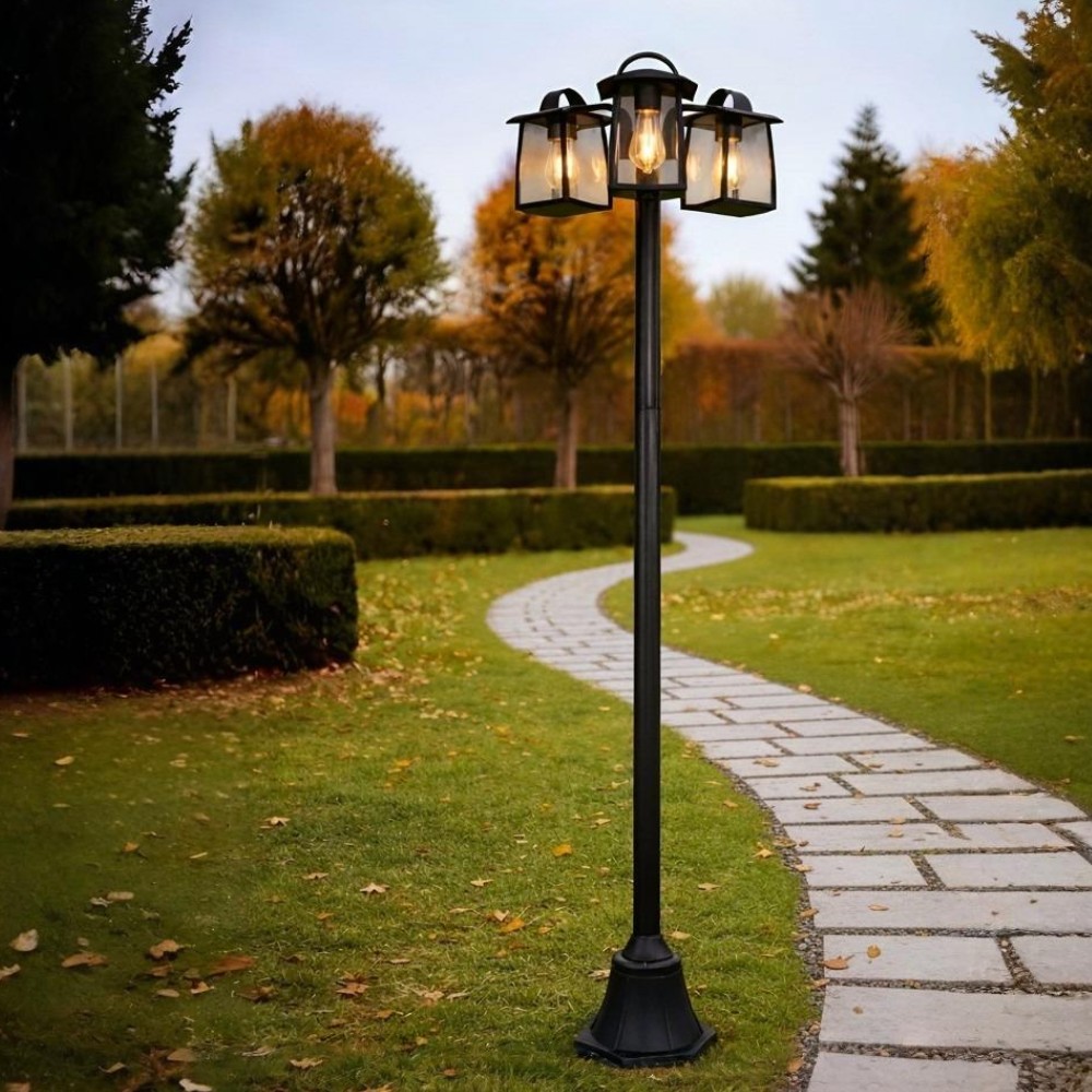 Lutec Kelsey - lampadaire - x - IP44 - verre transparent - noir