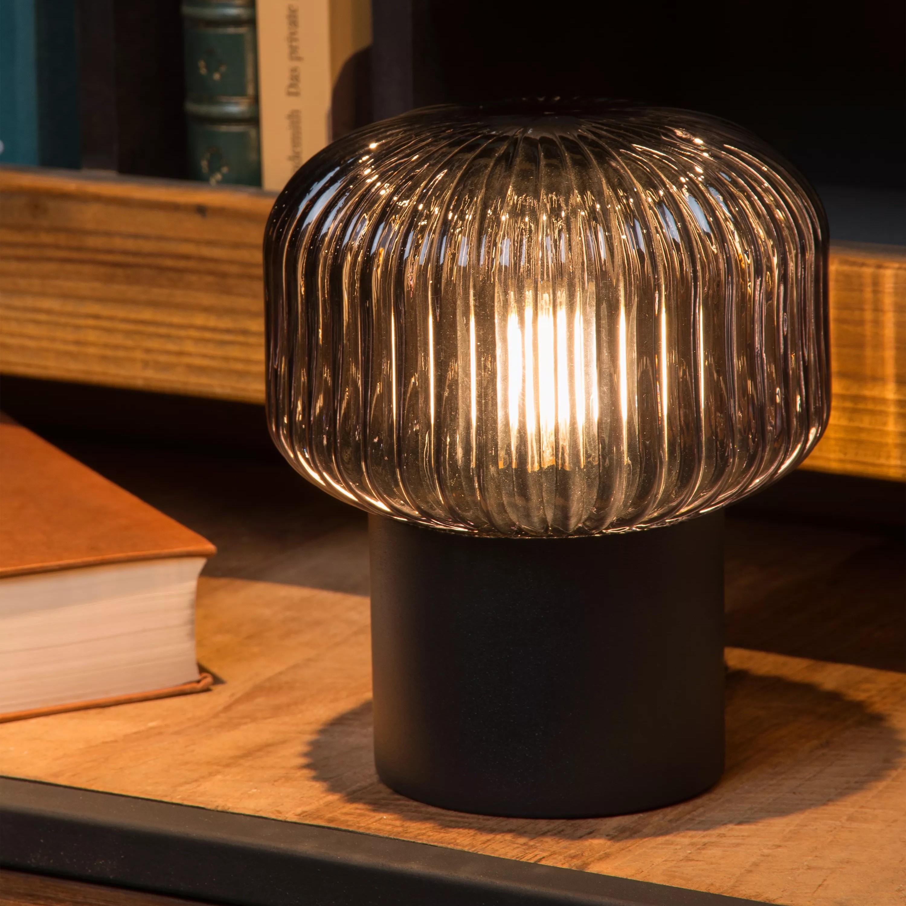 Lucide Jany - lampe à poser - Ø cm - noir et gris fumée