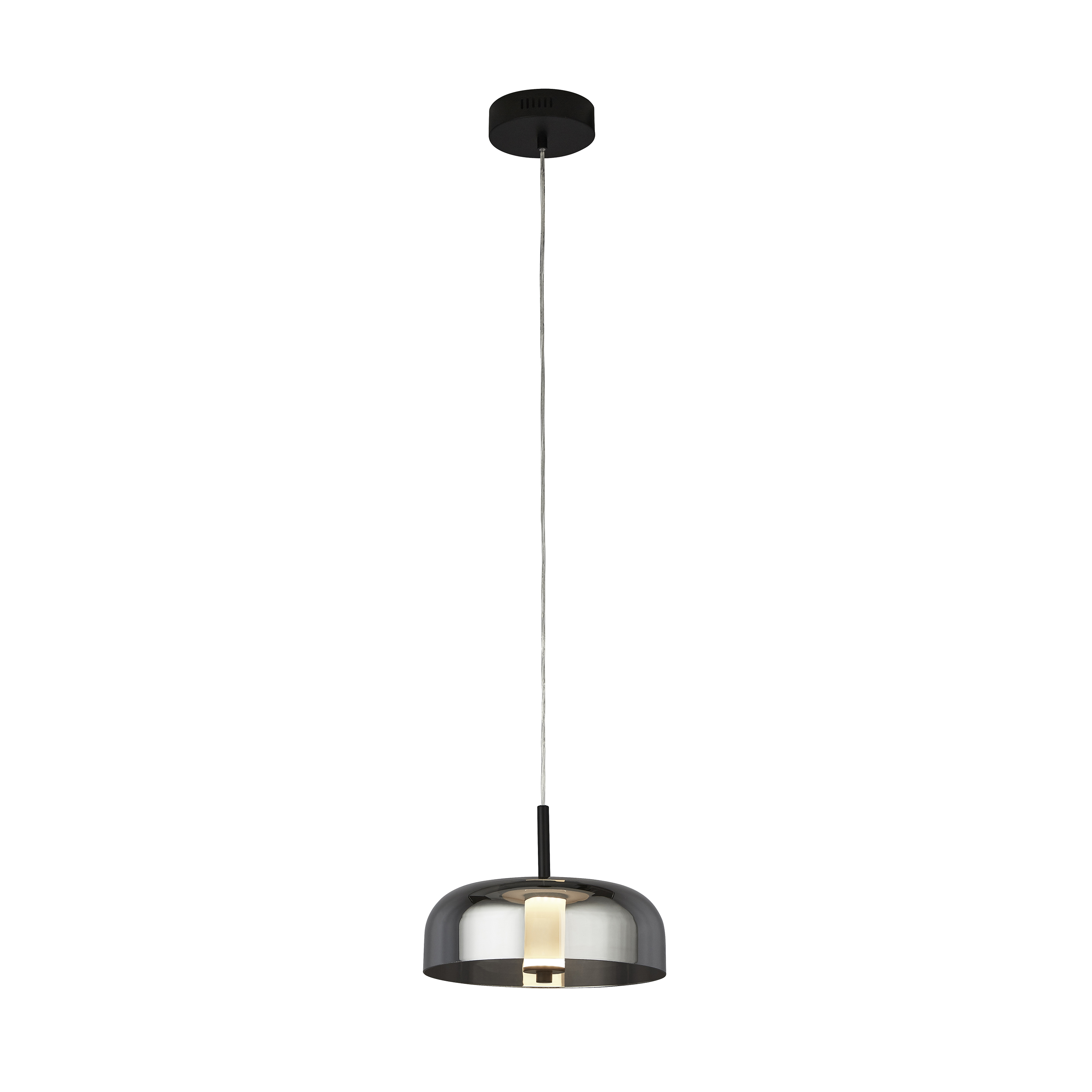 Searchlight Frisbee - lampe suspendue - Ø cm - 14W LED dimmable inclus - noir mat et verre fumé