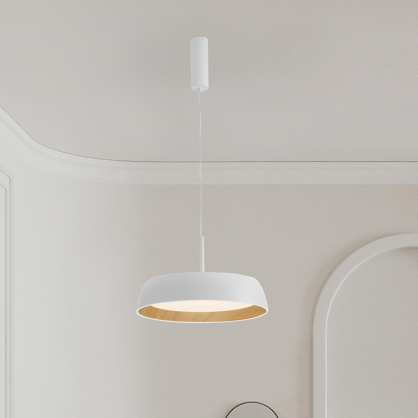 Nova Luce Sigi - lampe suspendue - Ø cm - 40W dimmable LED inclus - blanc sablé et bois