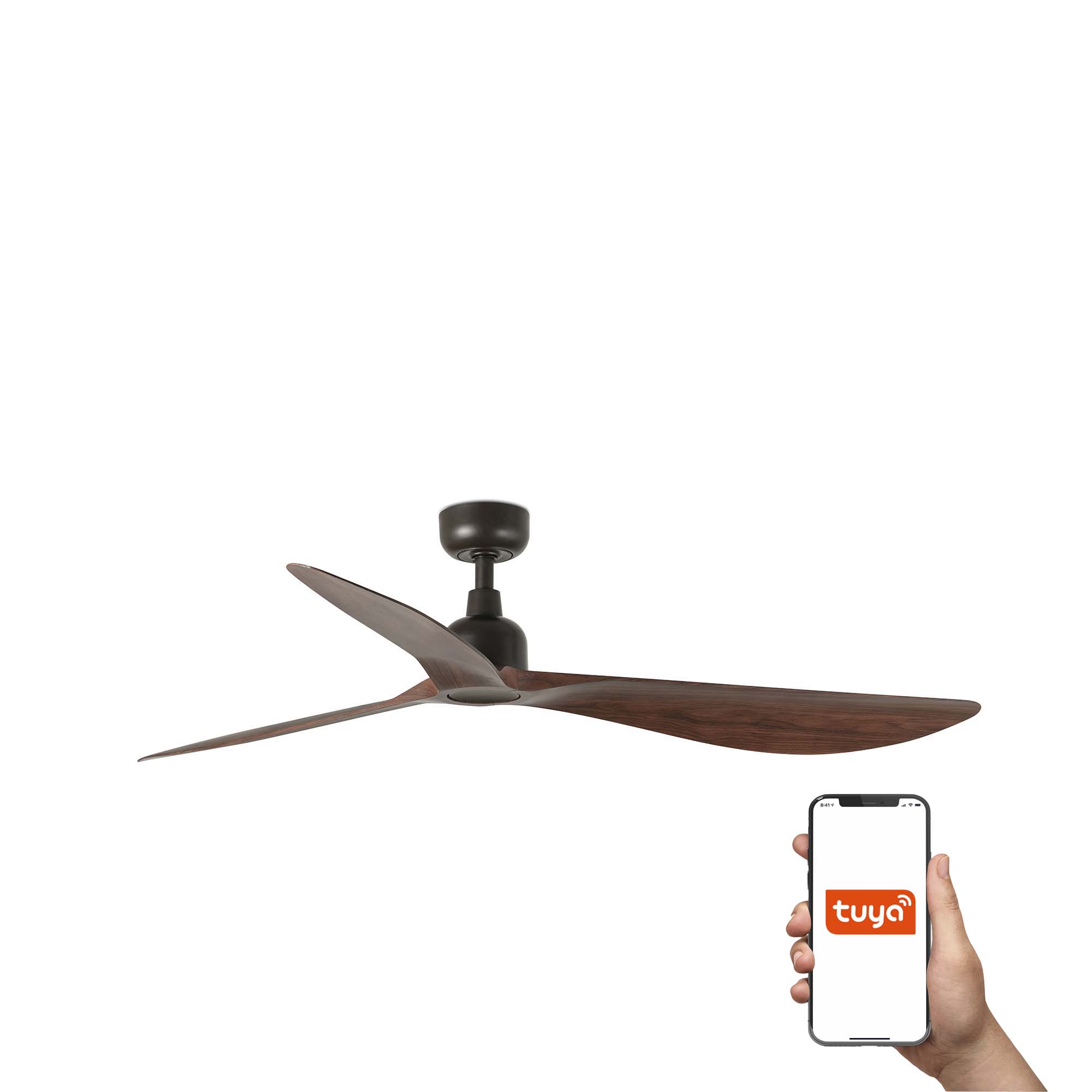 Faro Outwood L Tuya Smart - ventilateur de plafond - Ø - IP44 - marron foncé et noyer foncé