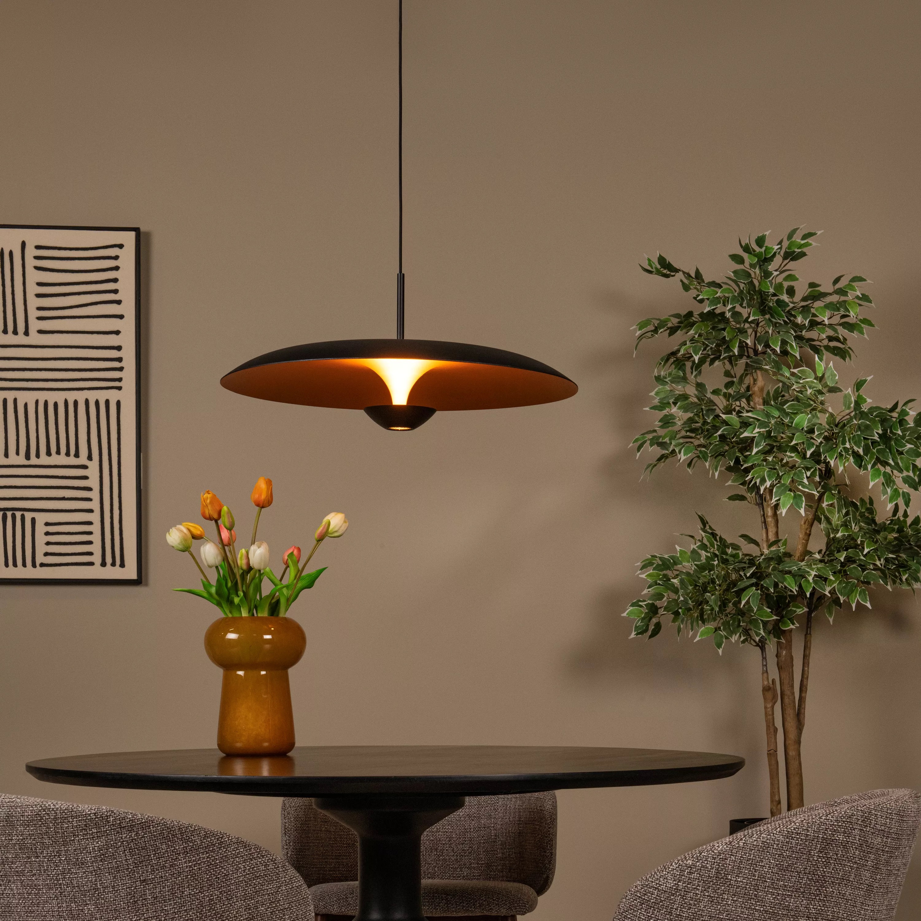 Lucide Kenneth - lampe suspendue - Ø cm - 16W LED dimmable inclus - noir et or mat
