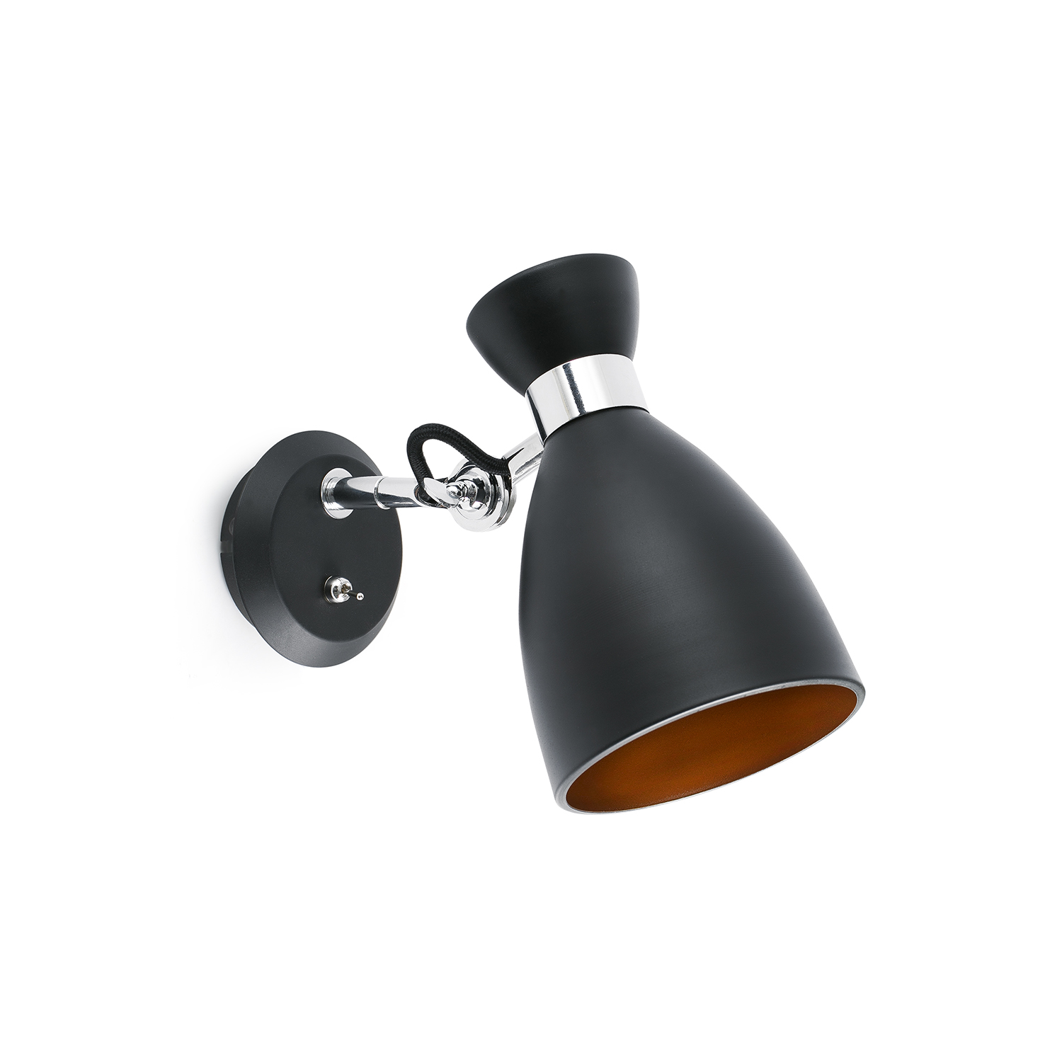 Faro Retro - applique murale avec interrupteur - ,5 x - noir et cuivre