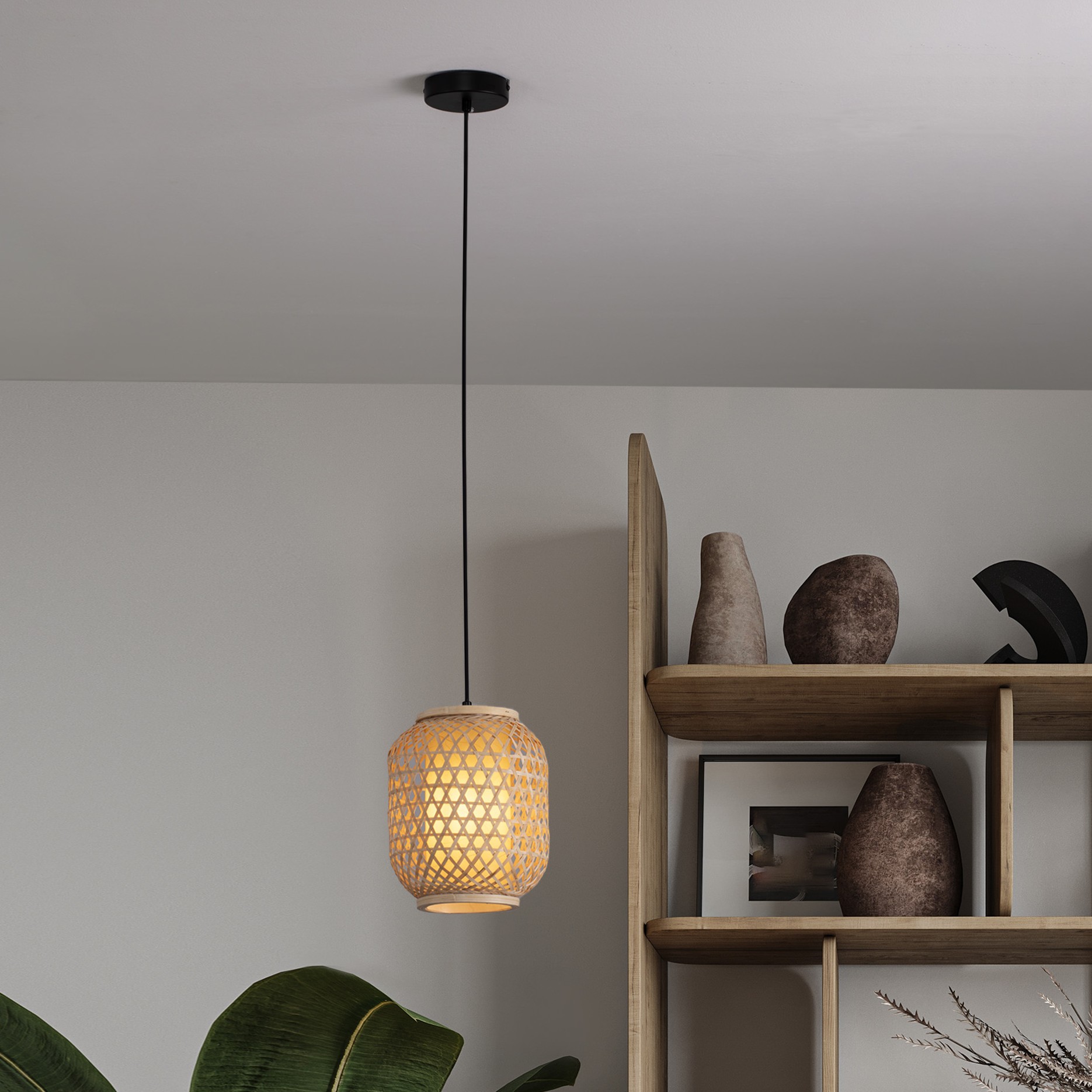 Nova Luce Asma - lampe suspendue - Ø cm - rotin et noir sablé