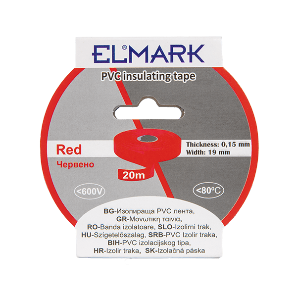 Elmark ruban isolant en PVC 19mm - 20 mètres de long - rouge