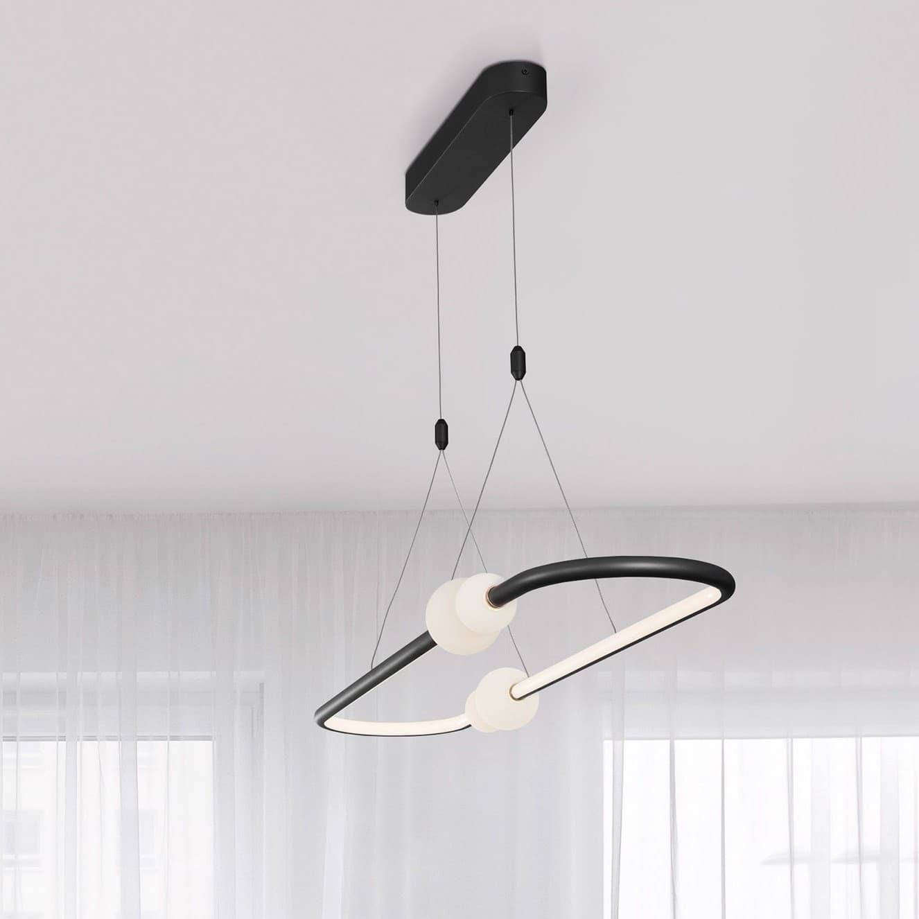 Nova Luce Celia - lampe suspendue avec télécommande - x - 44,2W LED dimmable inclus - noir et opale