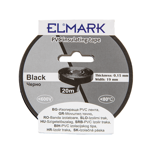 Elmark ruban isolant en PVC 19mm - 20 mètres de long - noir