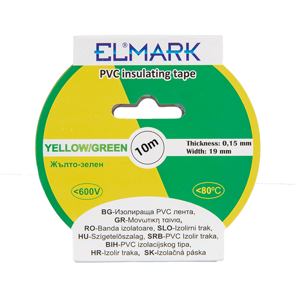 Elmark ruban isolant en PVC 19mm - 10 mètres de long - jaune/vert