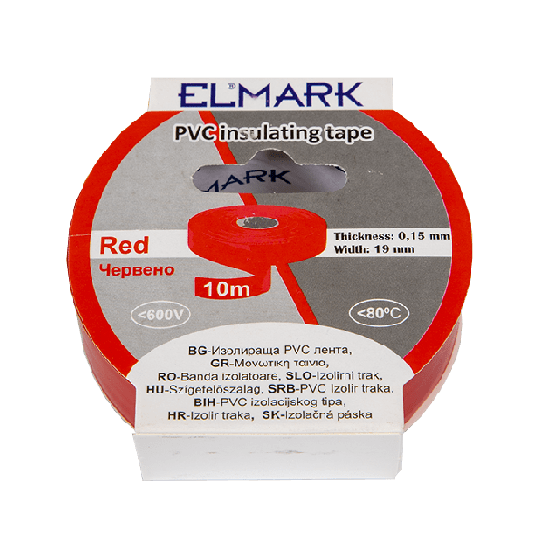 Elmark ruban isolant en PVC 19mm - 10 mètres de long - rouge
