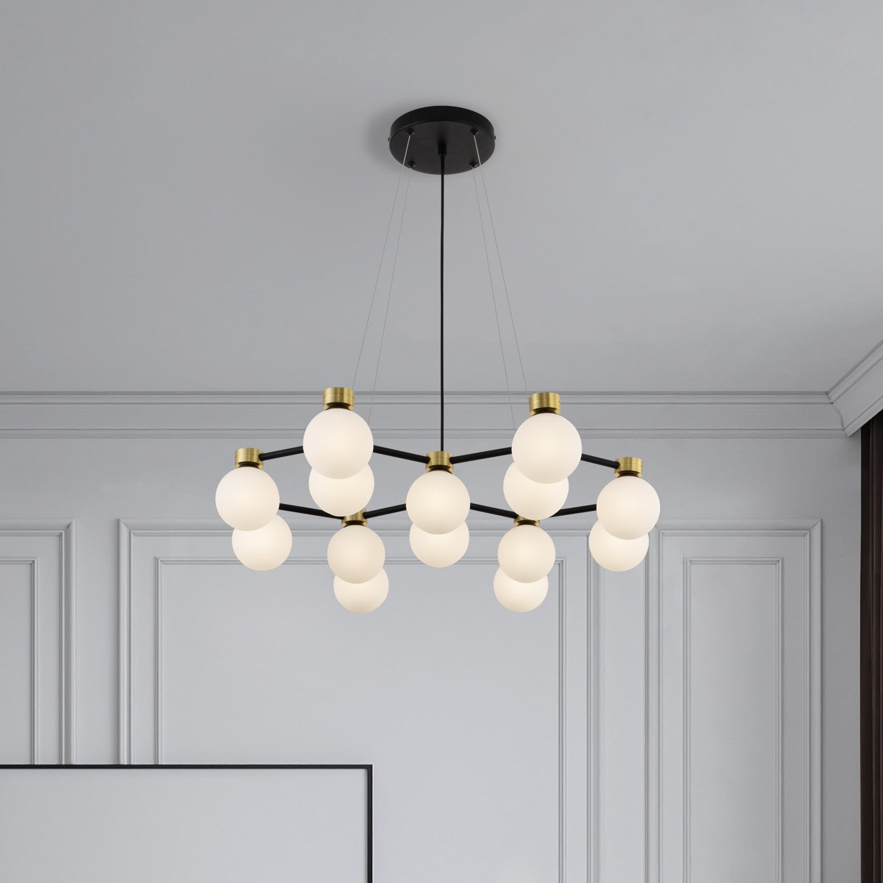 Nova Luce Ovalino - lampe suspendue - x - satin doré, noir mat et blanc opale