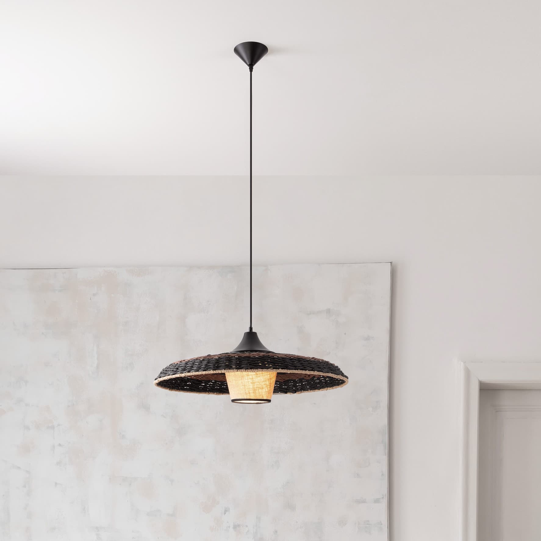 Nova Luce Capa - lampe suspendue - Ø cm - naturel, noir et marron