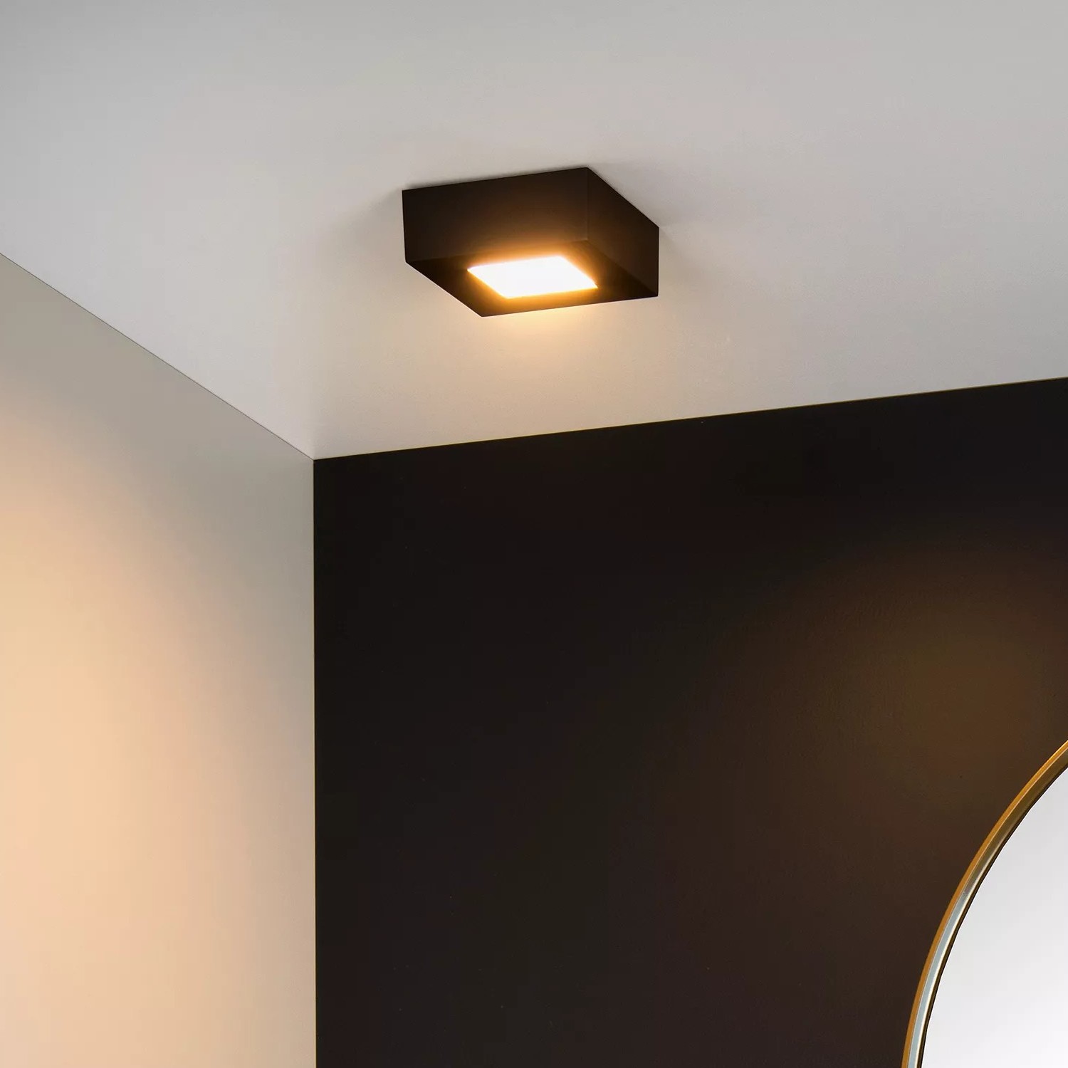 Lucide Brice-Led - plafonnier - 10,8 x 10,8 x 3,9 cm - 8W LED dimmable inclus - IP44 - noir
