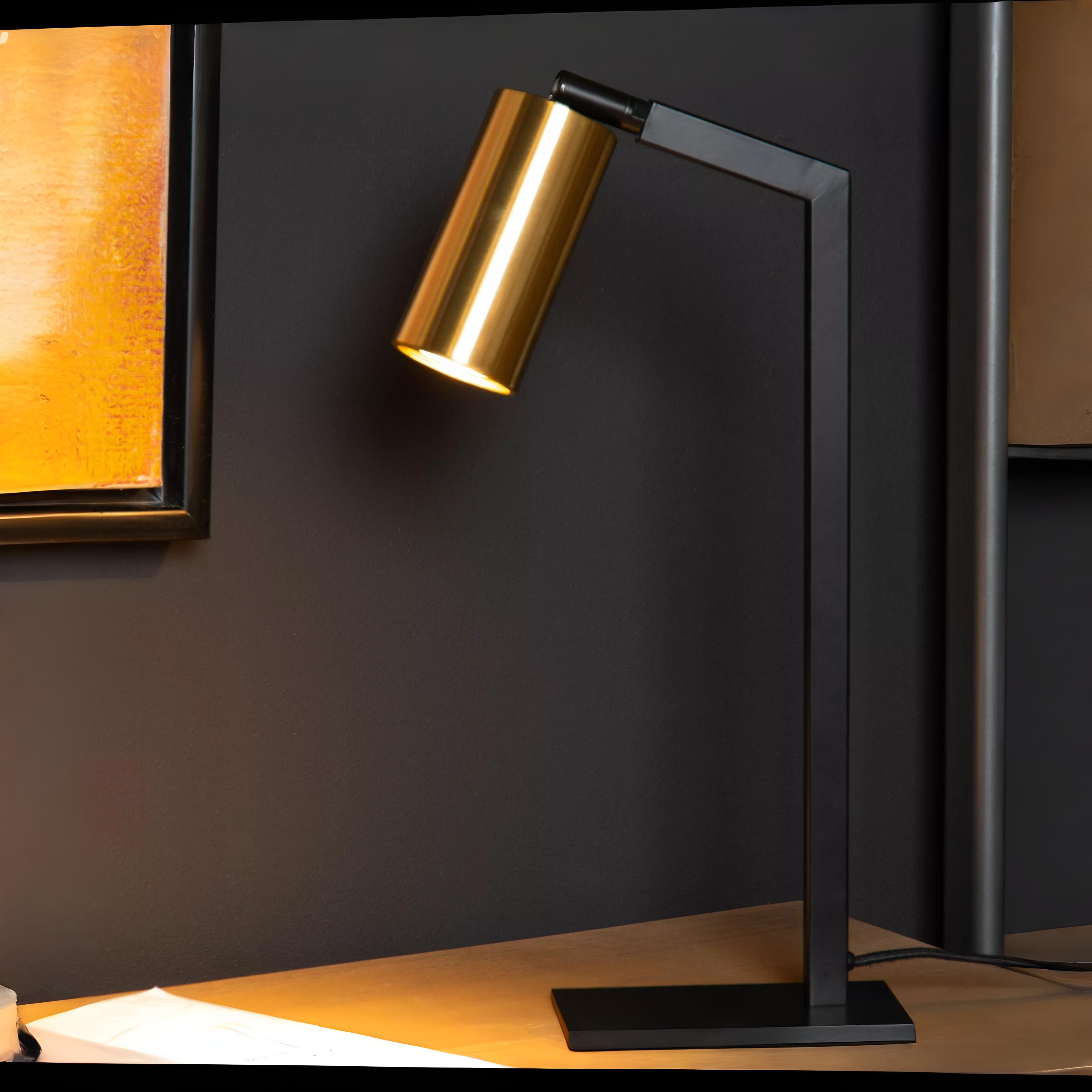 Lucide Sybil - lampe à poser - 26,5 x 8,5 x - noir et or mat/laiton