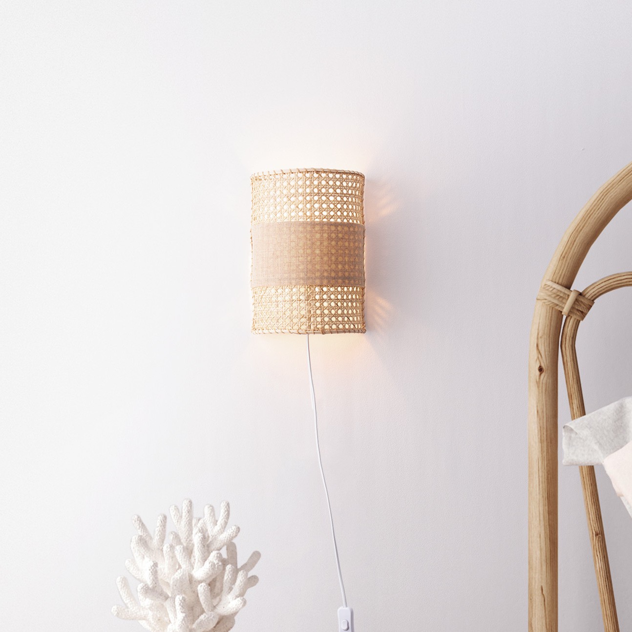 Nova Luce Lum - applique murale - 20,5 x cm - rotin naturel, brun et blanc