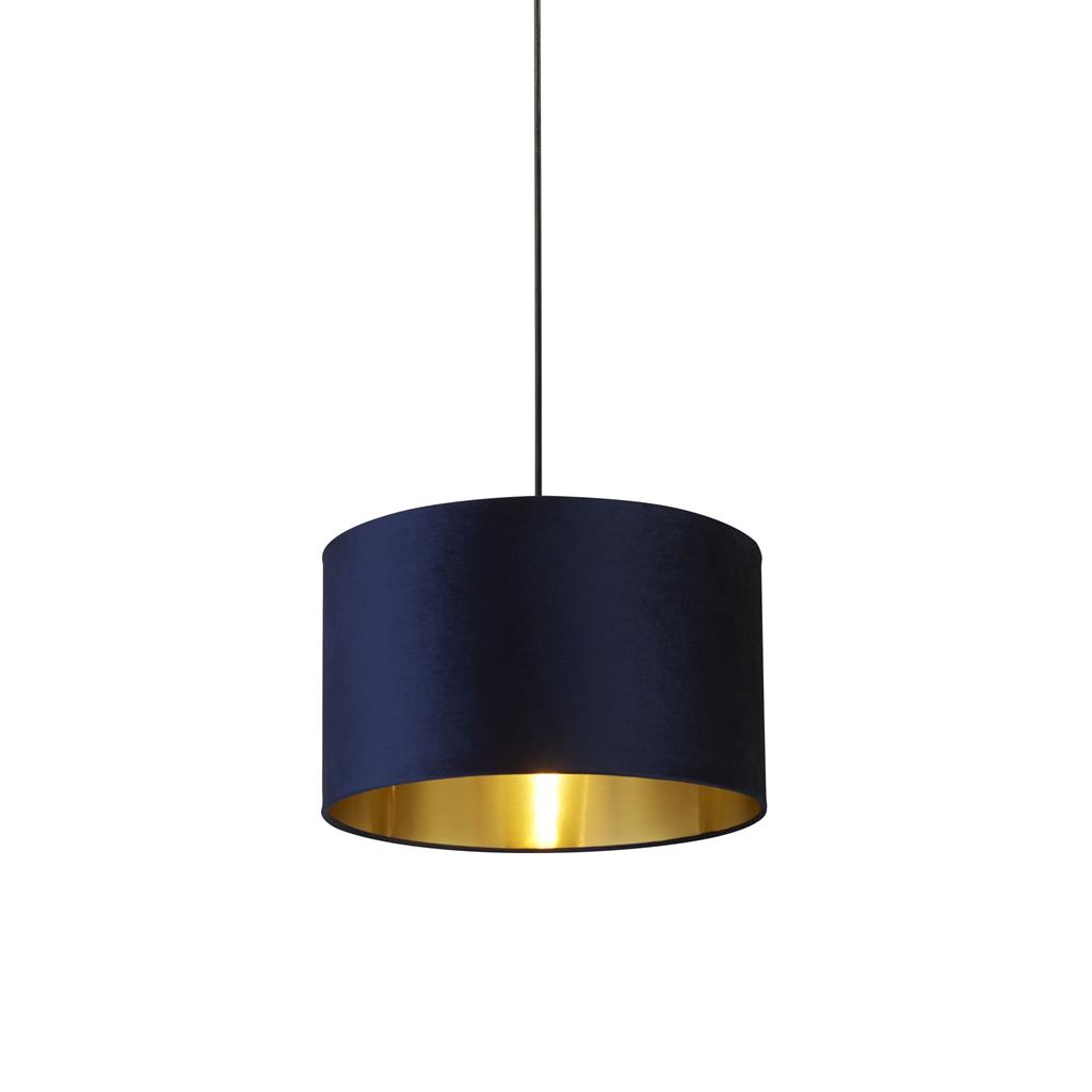 Searchlight Velvet Drum - abat-jour - Ø cm - bleu marine et or