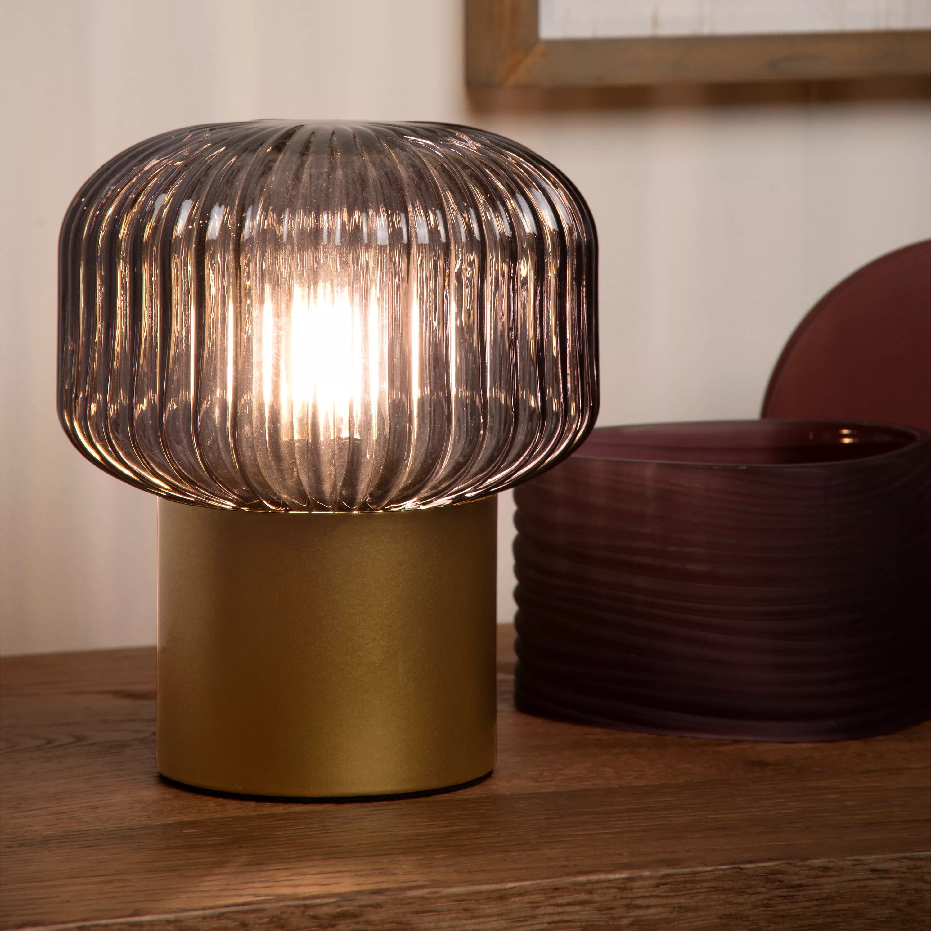Lucide Jany - lampe à poser - Ø cm - or mat et gris fumé