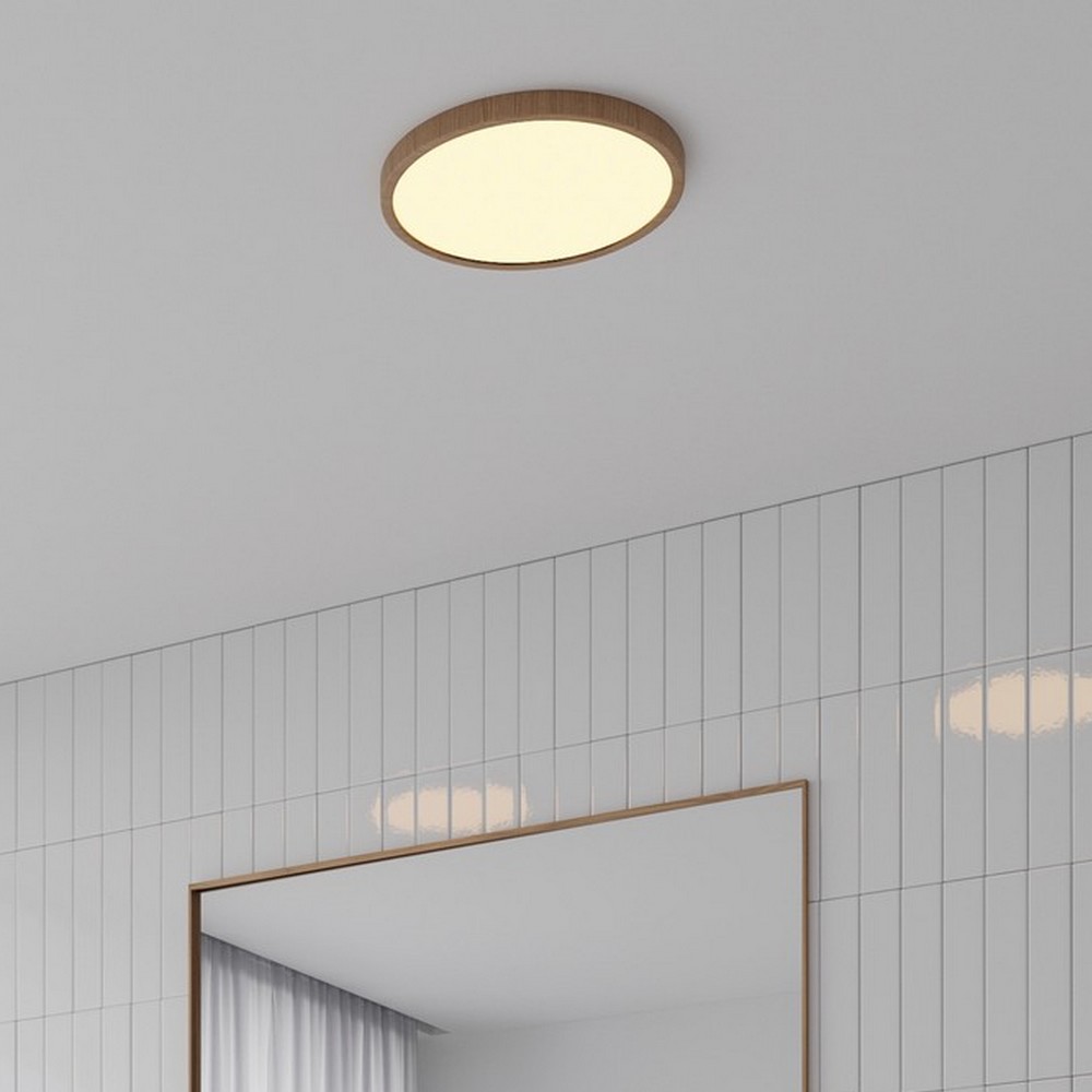 Nordlux Oja - plafonnier - Ø 29,4 x 2,3 cm - 17W LED dimmable inclus (2700K) - IP54 - feuille de bois