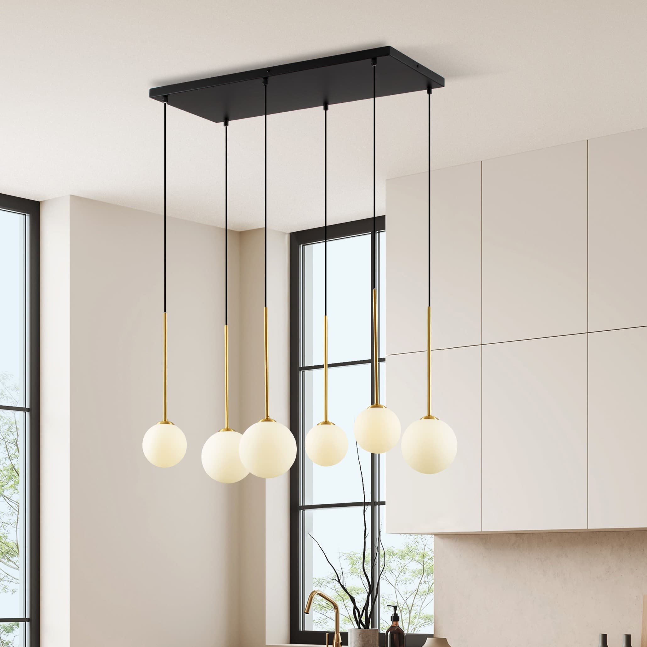 Nova Luce Savoy - lampe suspendue - x - satin doré, noir mat et blanc opale