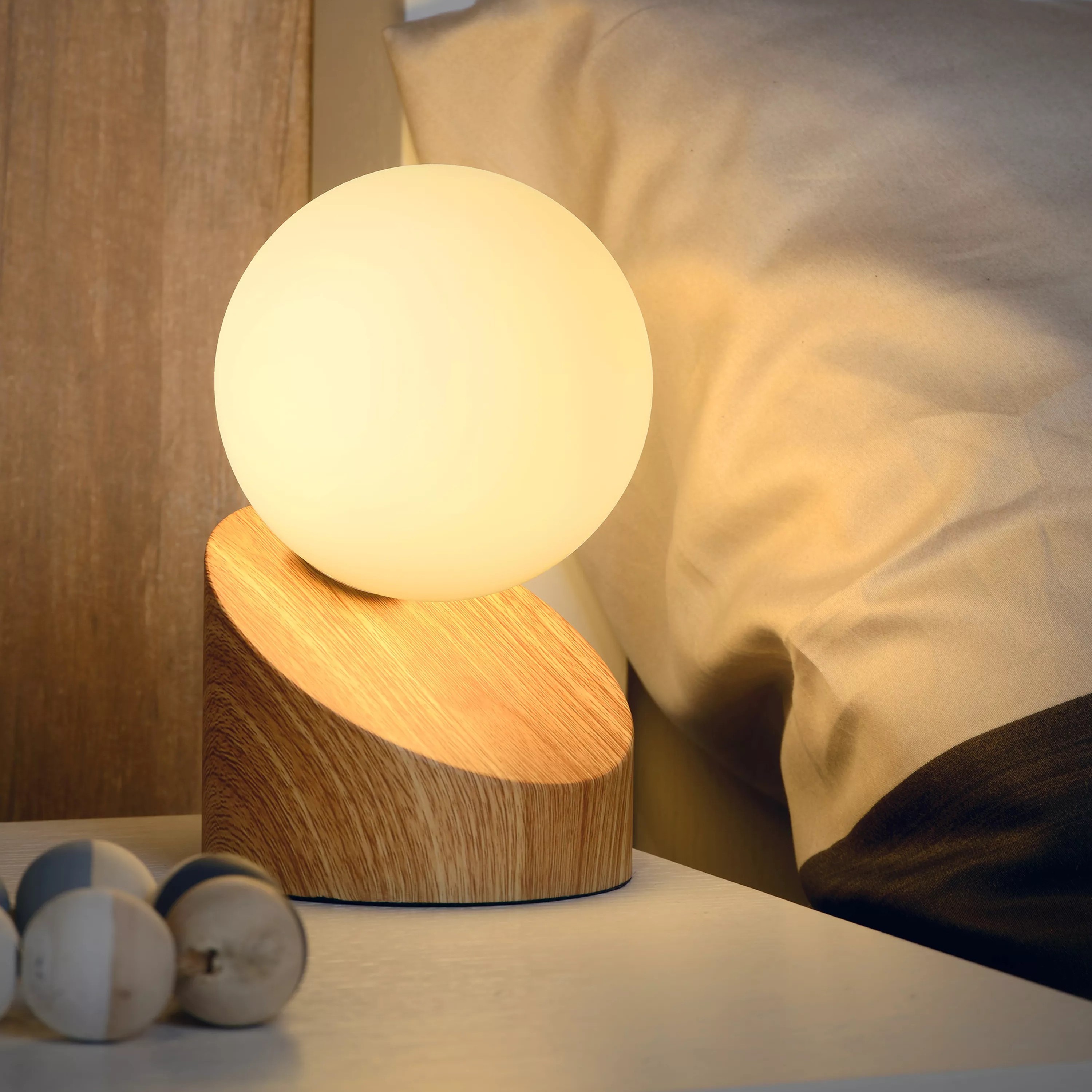 Lucide Len - lampe à poser - - bois clair et opale
