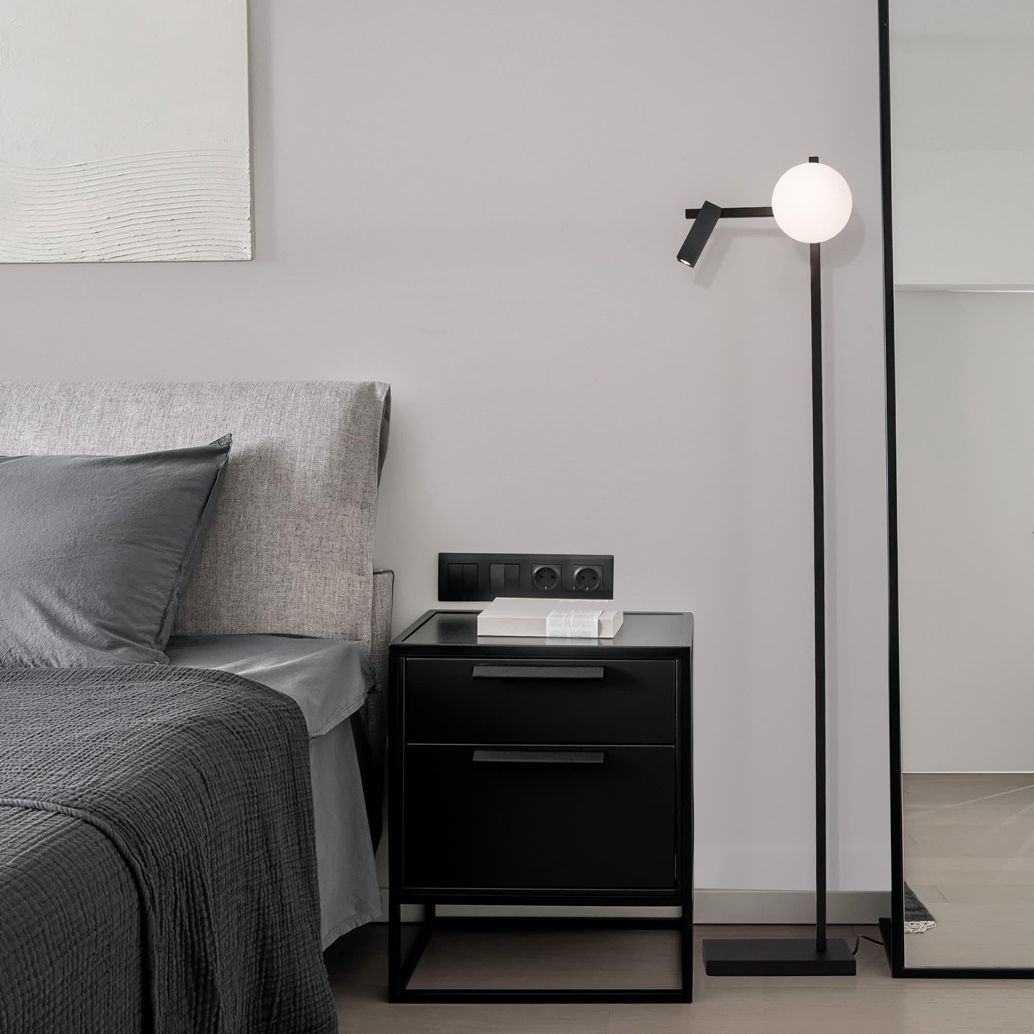 Nova Luce Joline - lampadaire - - 6W + 3W LED inclus - noir sable et blanc opale