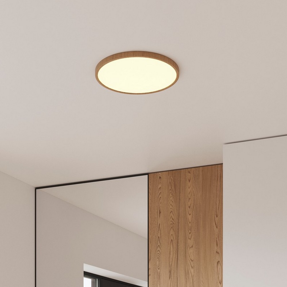 Nordlux Oja - plafonnier - Ø 42,4 x 2,3 cm - fonction Moodmaker à 3 niveaux (2700K) - 22W LED inclus - feuille de bois