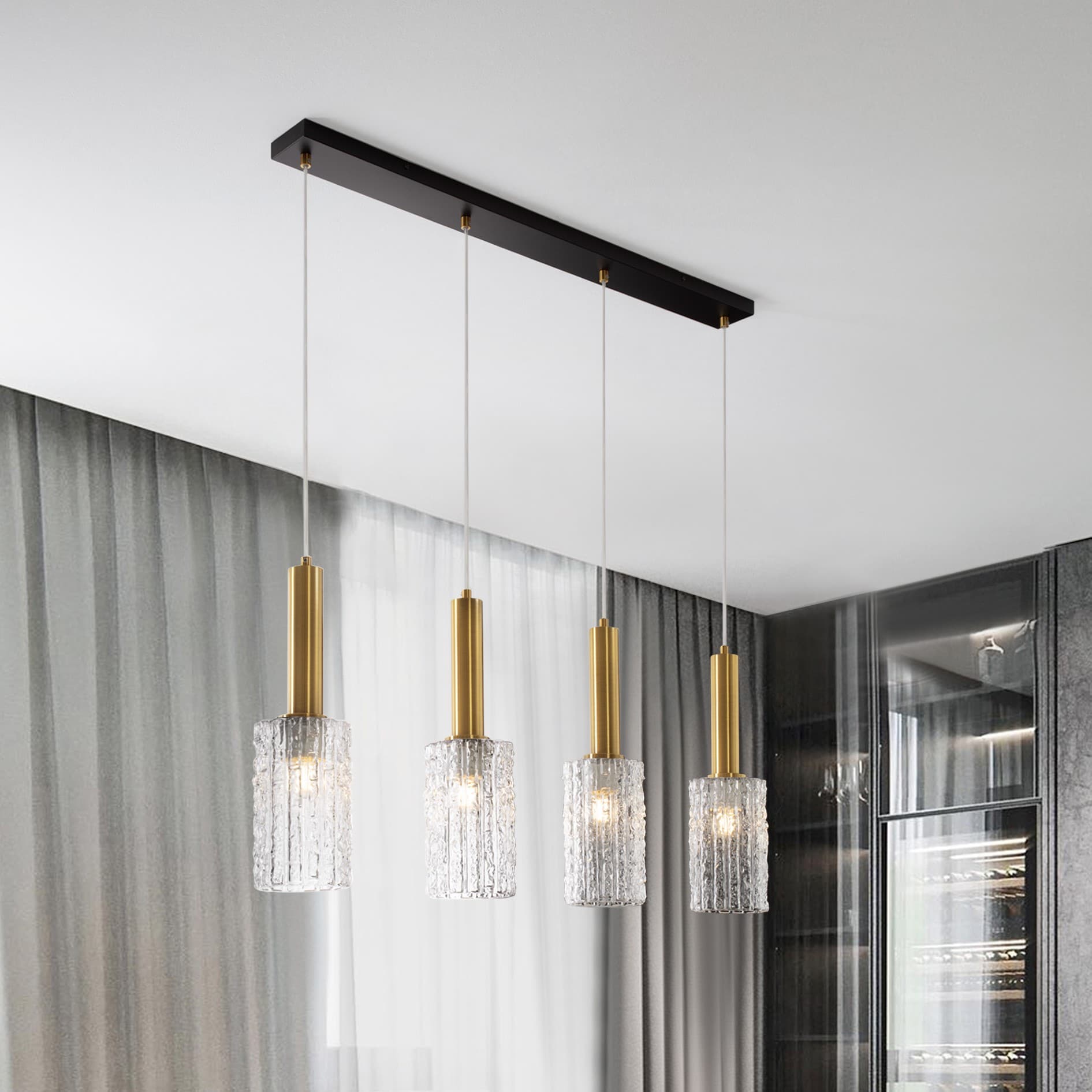 Nova Luce Certa - lampe suspendue - x 12,5 cm - verre transparent, laiton doré et noir