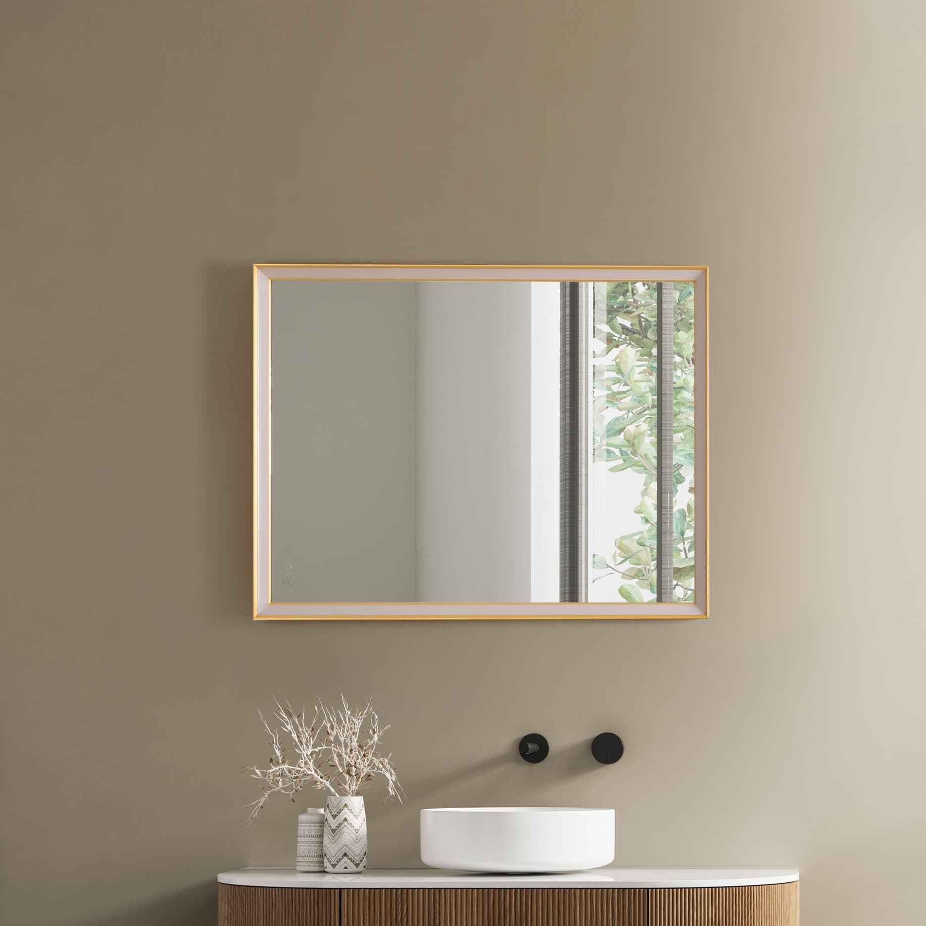 Nova Luce Ambor - miroir avec éclairage - x 5,5 cm - 38W LED inclus - IP44 - Or anodisé