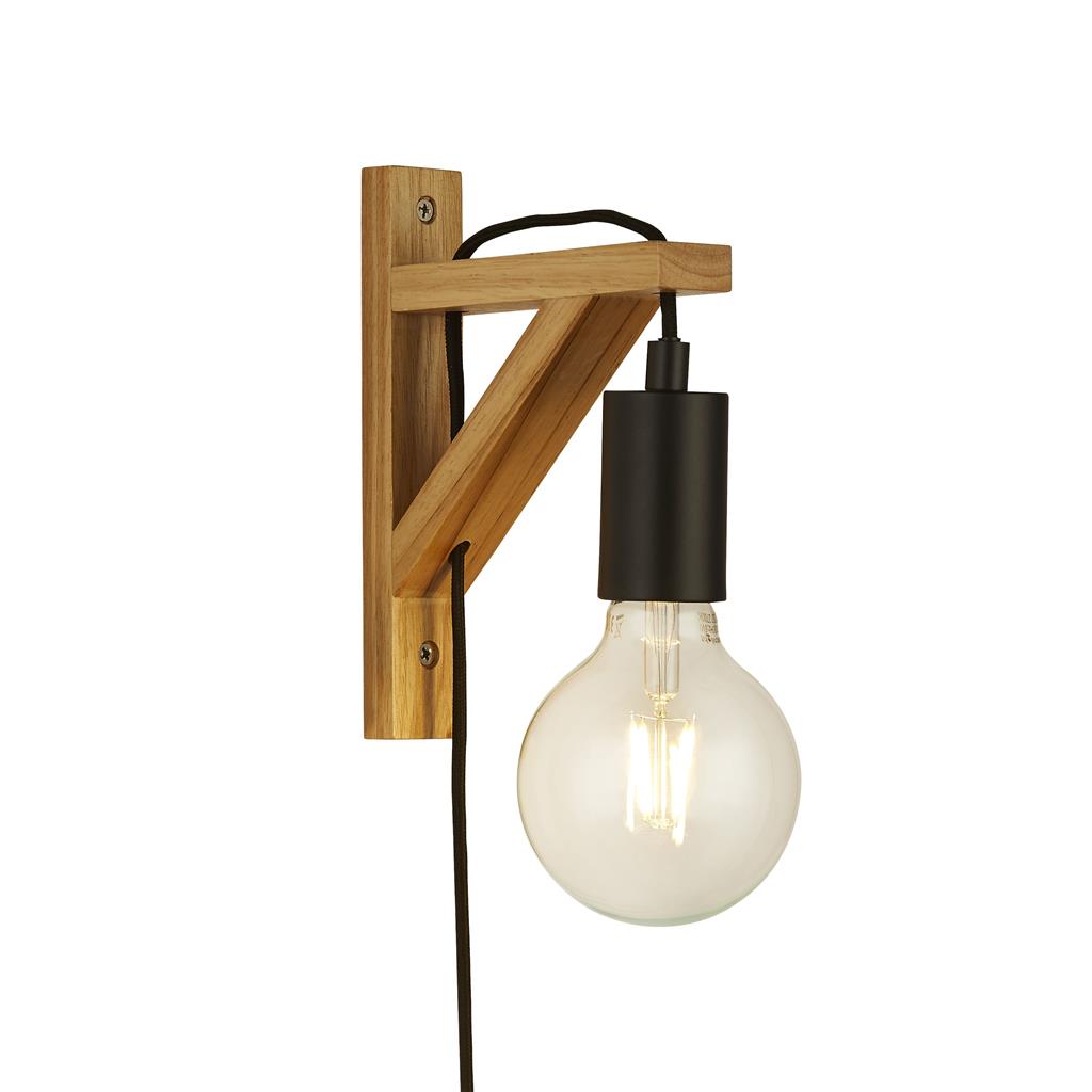 Searchlight Woody - lampe murale à brancher - 4,3 x - noir et marron