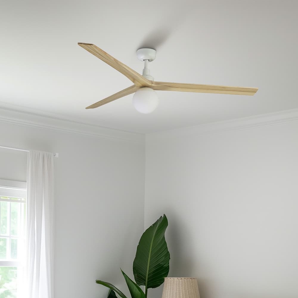 Faro Klim L - ventilateur de plafond avec lumière - Ø - blanc mat et pin