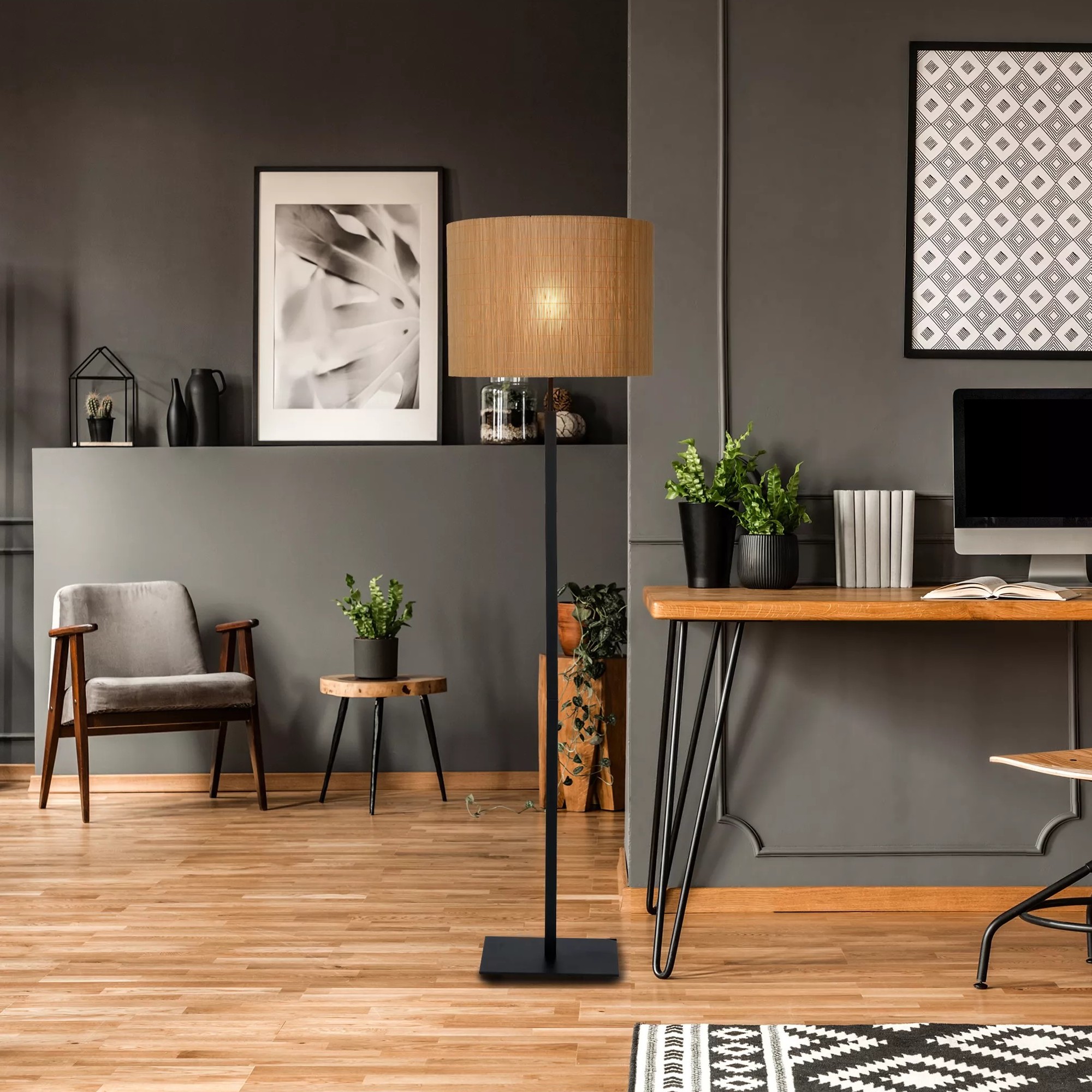 MODÈLE D’EXPOSITION - Lucide Magius - lampadaire - 156,5 cm - brun clair et noir