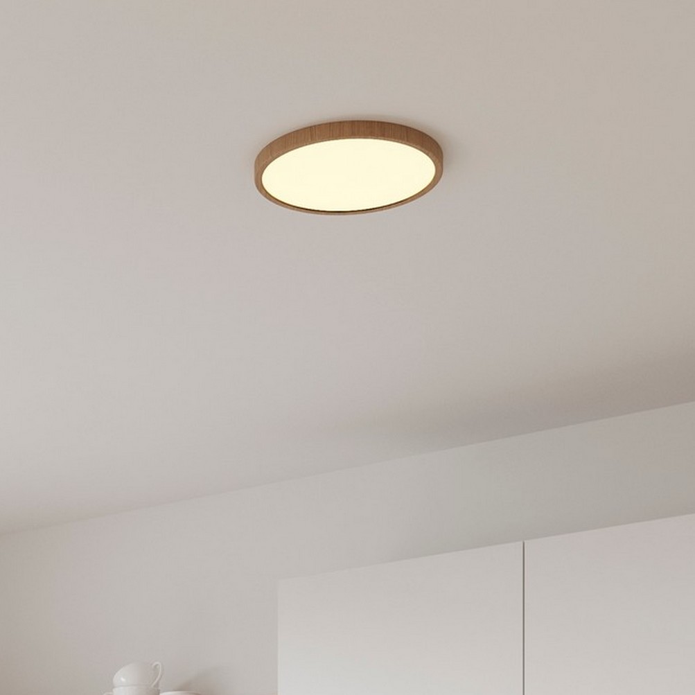 Nordlux Oja - plafonnier - Ø 29,4 x 2,3 cm - 3 étapes Moodmaker Fonction SceneSelect (2700K) - 18W LED inclus - 2700K - film bois