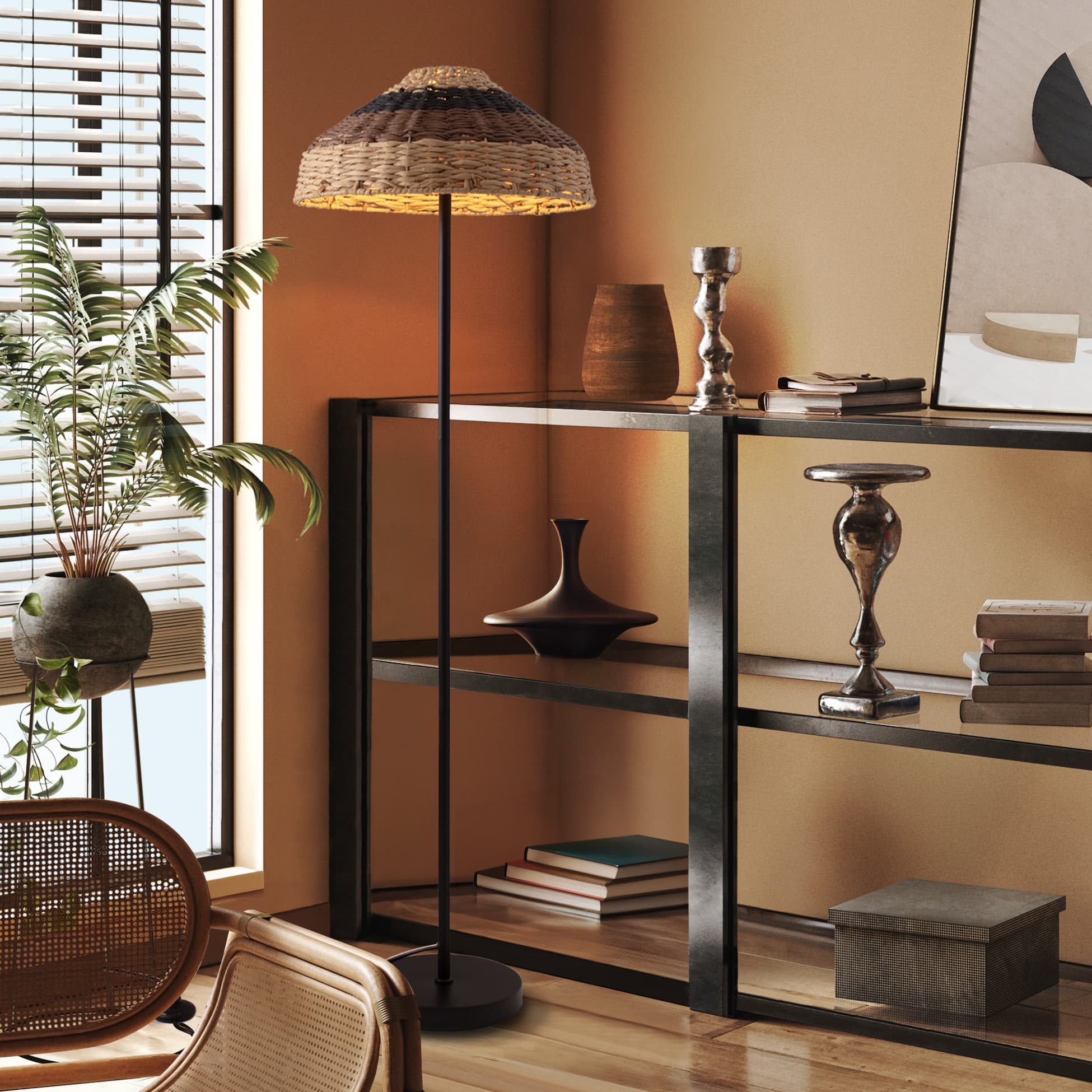 Nova Luce Caro - lampadaire - Ø ,5 cm - noir, brun naturel et noir