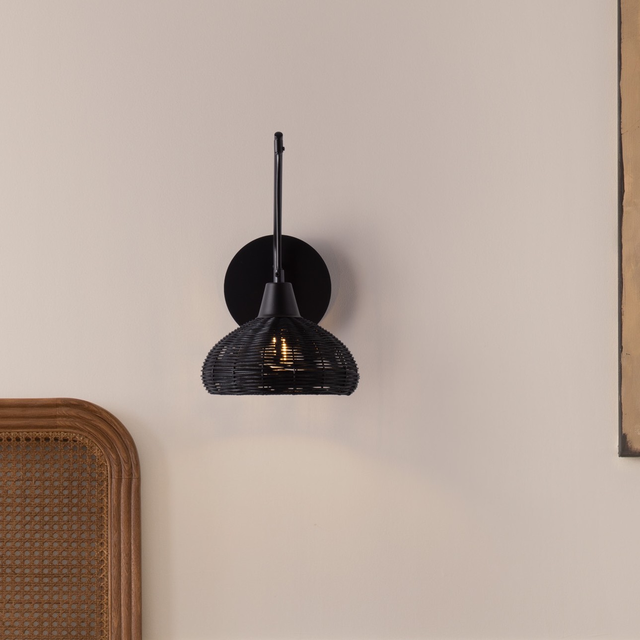 Nova Luce Fado - applique murale - Ø 20,5 x - rotin noir