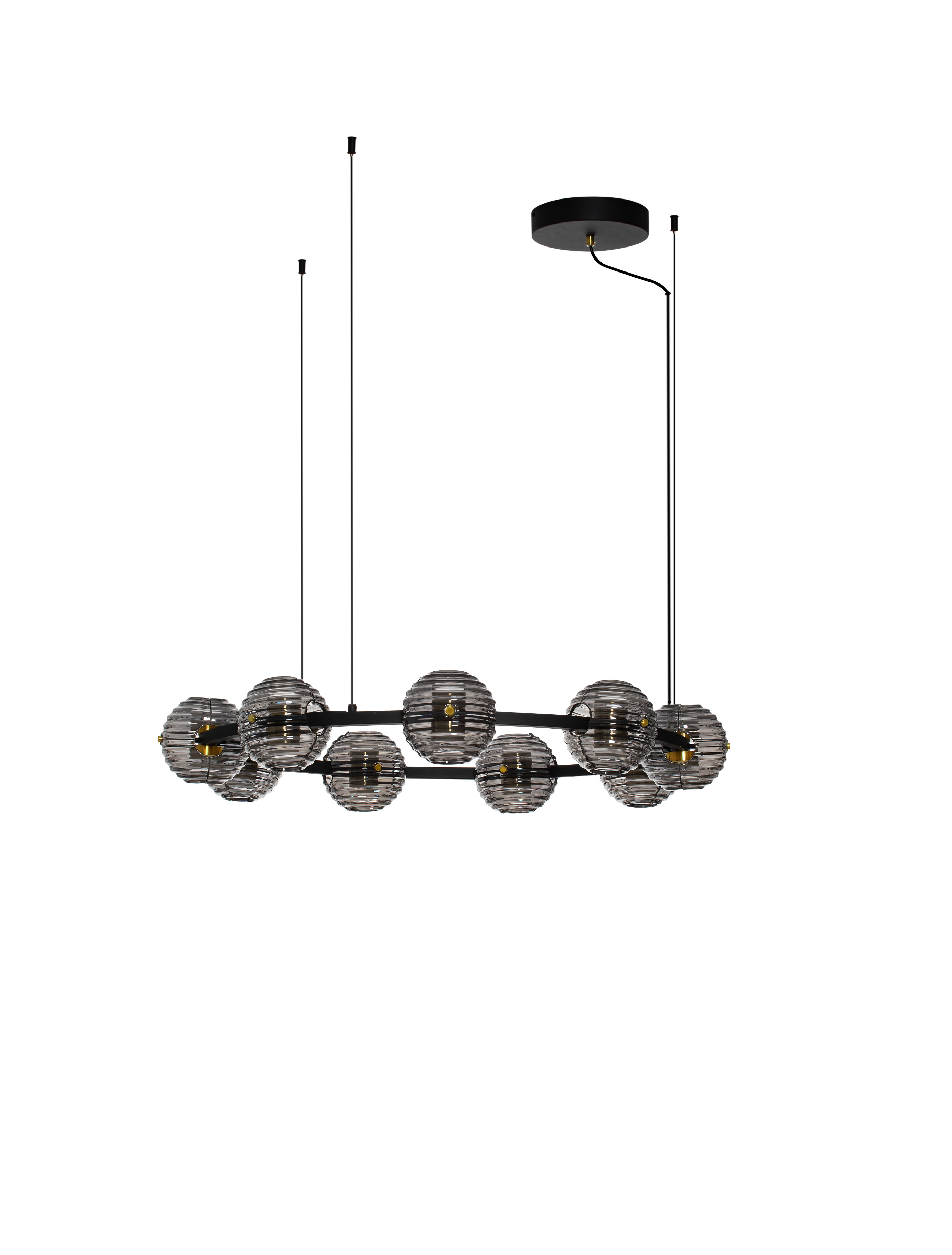 Nova Luce Las - lampe suspendue - Ø cm - 91W dimmable LED inclus - noir sablé, or et gris fumé