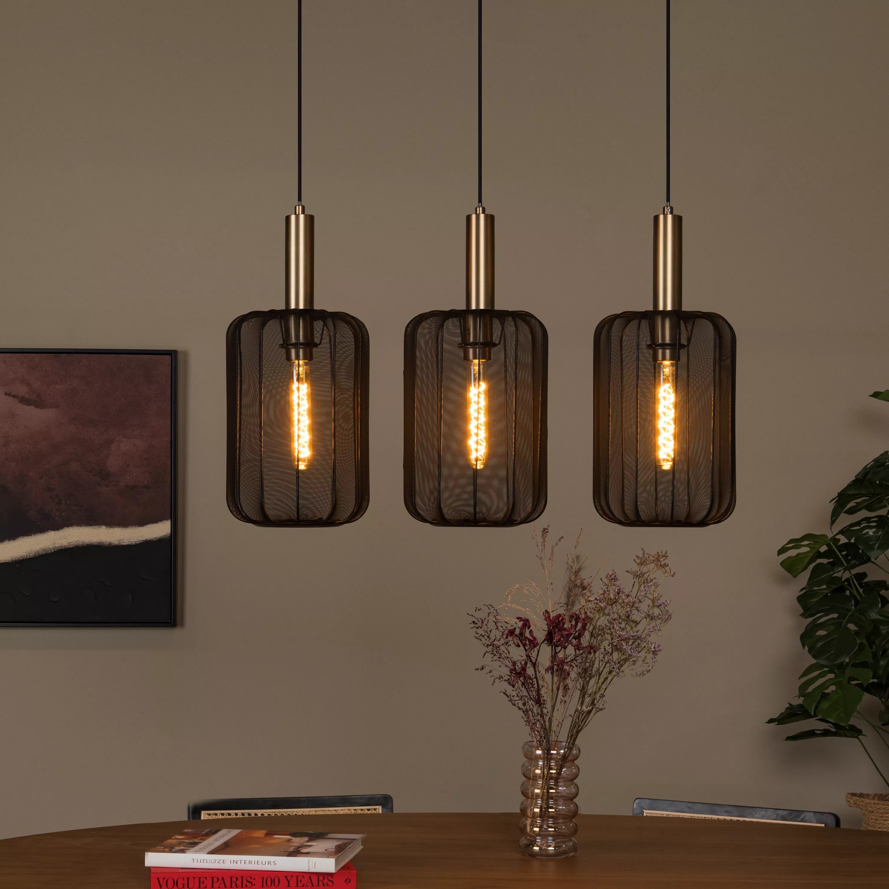 Lucide Corina - lampe suspendue 3L - x - noir et laiton