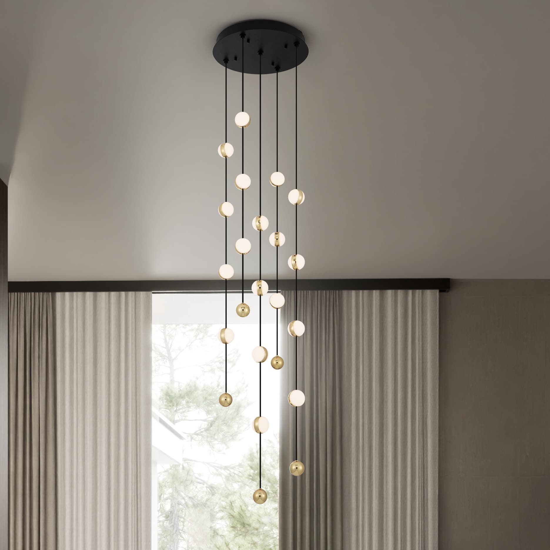 Nova Luce Alcinoe - lampe suspendue - Ø cm - 64W dimmable LED inclus - noir mat et or