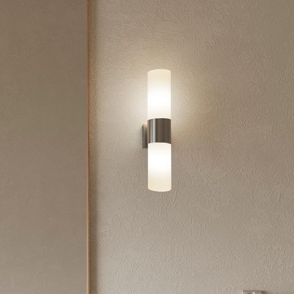 Nordlux Tangens - applique murale - cm - IP44 - acier brossé et blanc opale