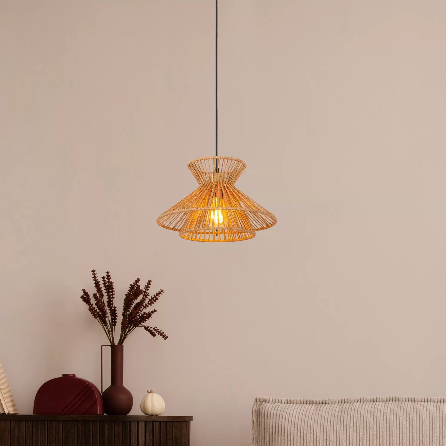 Lucide Tasman - lampe suspendue - Ø cm - naturel