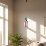 Nova Luce Pluma - lampe suspendue - Ø 15 x 179 cm - 9W LED inclus - or, jaspe brillant et verre violet