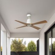 Faro Typhoon - ventilateur de plafond avec lumière et télécommande - Ø 127 cm - 19W LED inclus - IP44 - blanc et érable