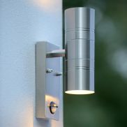 Lucide Arne - applique murale avec détecteur de mouvement - 6,3 x 12 x 22,5 cm - 2 x 5W LED inclus - IP44 - chrome satiné