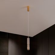 Nova Luce Bento - lampe suspendue - Ø 8 x 180 cm - 12W LED inclus - laiton doré et verre cognac