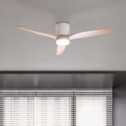 Nova Luce Aloa - ventilateur de plafond avec lumière et télécommande - Ø 132 x 27,5 cm - 18W LED inclus - blanc sablé et bois naturel