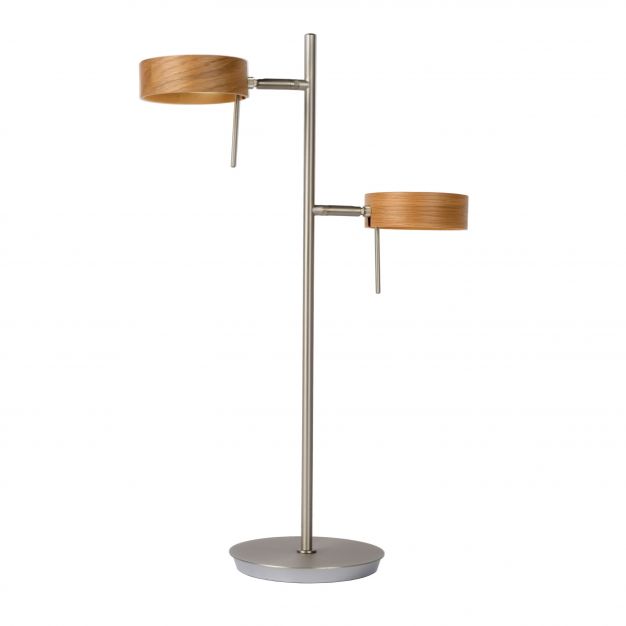Lucide Enia Led - lampe de table - Ø 35 x 54 cm - 2 x 5W LED à intensité variable incl. - chrome mat et bois clair