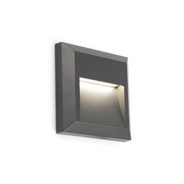 Faro Grant - applique murale - 12,5 x 2,5 x 12,5 cm - 1W LED inclus - IP65 - gris foncé