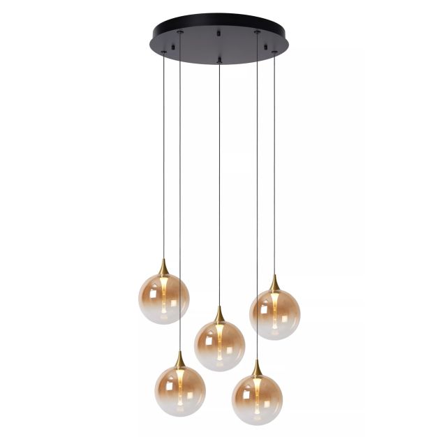 Lucide Gisela - lampe suspendue - Ø 48 x 150 cm - 5 x 3,8W LED dimmable inclus - amber