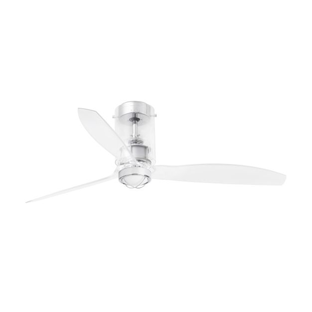Faro Mini Tube - ventilateur de plafond avec lumière et télécommande - Ø 128 cm - 17W LED inclus - chrome et transparent
