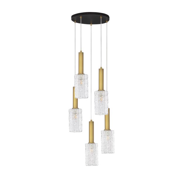 Nova Luce Certa - lampe suspendue - Ø 35 x 150 cm - verre transparent, laiton doré et noir